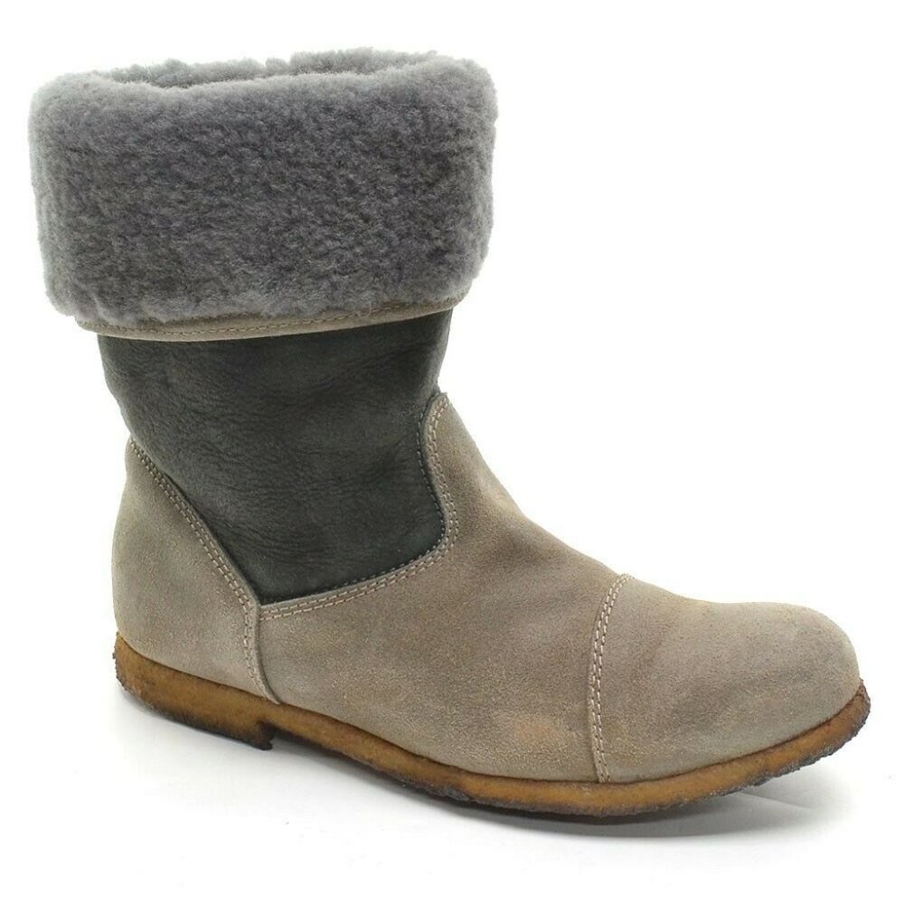 Punto Pigro Shearling Gray Suede Fold Back Boots 37